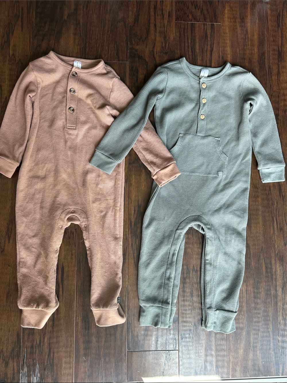 Modern Moments Waffle Knit Baby Rompers - Rust & Sage (2-Pack)